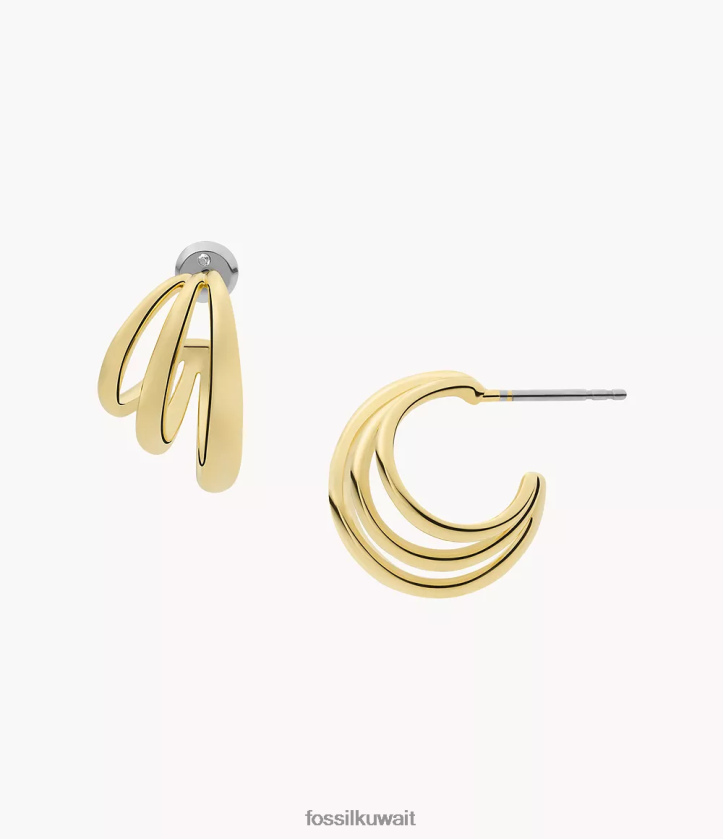 كيلووات Fossil نحيف أقراط سادي من النحاس المطلي عيار 14 قيراط مكدسة بالكامل ذهب 2F6F21073 مجوهرات