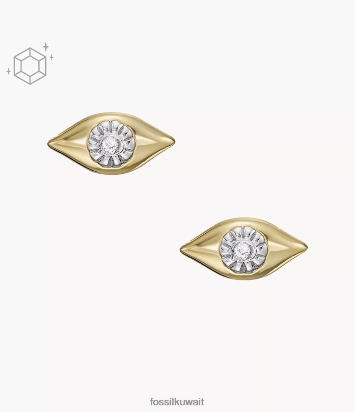 كيلووات Fossil نحيف أقراط مرصعة بالماس الشفاف المطلية بالعين الشريرة عيار 14 قيراط ذهب 2F6F21082 مجوهرات