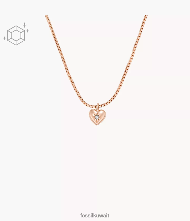 كيلووات Fossil نحيف قلادة محطة الألماس الشفاف المطلية عيار 14 قيراط من True Love وارتفع الذهب 2F6F2924 مجوهرات