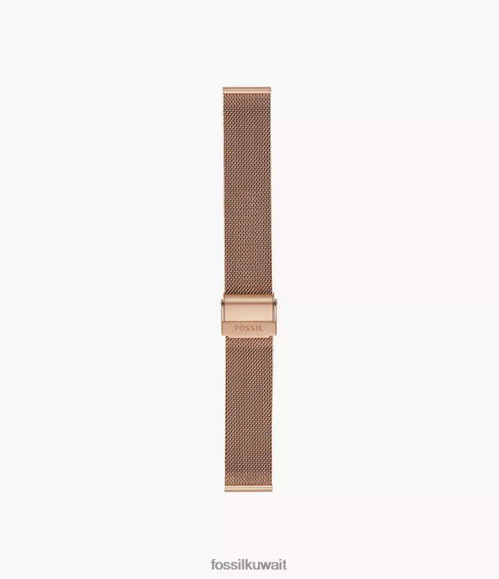 كيلووات Fossil نحيف سوار شبكي من الفولاذ مقاس 18 ملم نغمة الذهب الوردي 2F6F2141 ملحق