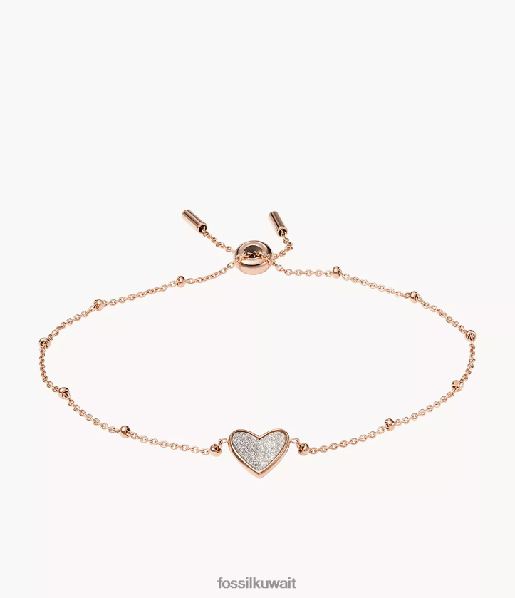 كيلووات Fossil نحيف سوار سلسلة من الفولاذ المقاوم للصدأ على شكل قلوب رفرفة من ساتون لون ذهبي وردي 2F6F21008 مجوهرات