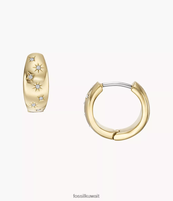 كيلووات Fossil نحيف سادي تحت النجوم أقراط هوب الفولاذ المقاوم للصدأ نغمة ذهبية 2F6F21033 مجوهرات