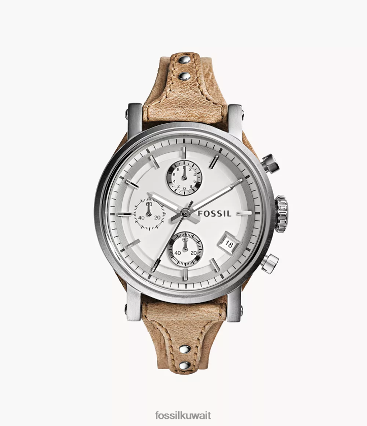 كيلووات Fossil نحيف ساعة بوي فريند كرونوغراف من الجلد الأصلي اللون البيج 2F6F2104 يشاهد