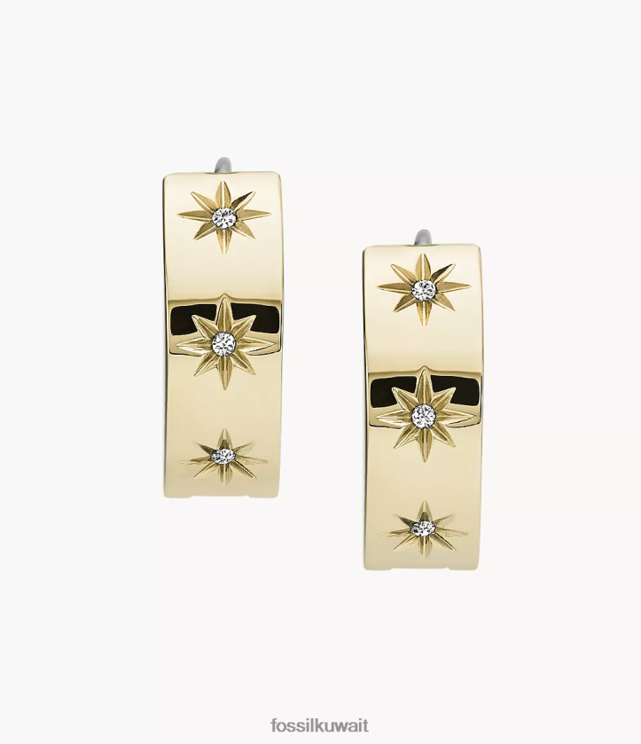 كيلووات Fossil نحيف قرط ساتون شاين من الفولاذ المقاوم للصدأ نغمة ذهبية 2F6F21051 مجوهرات