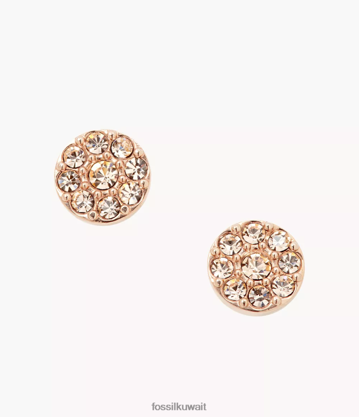 كيلووات Fossil نحيف حلق من الفولاذ المقاوم للصدأ على شكل قرص ساتون نغمة الورد 2F6F21063 مجوهرات