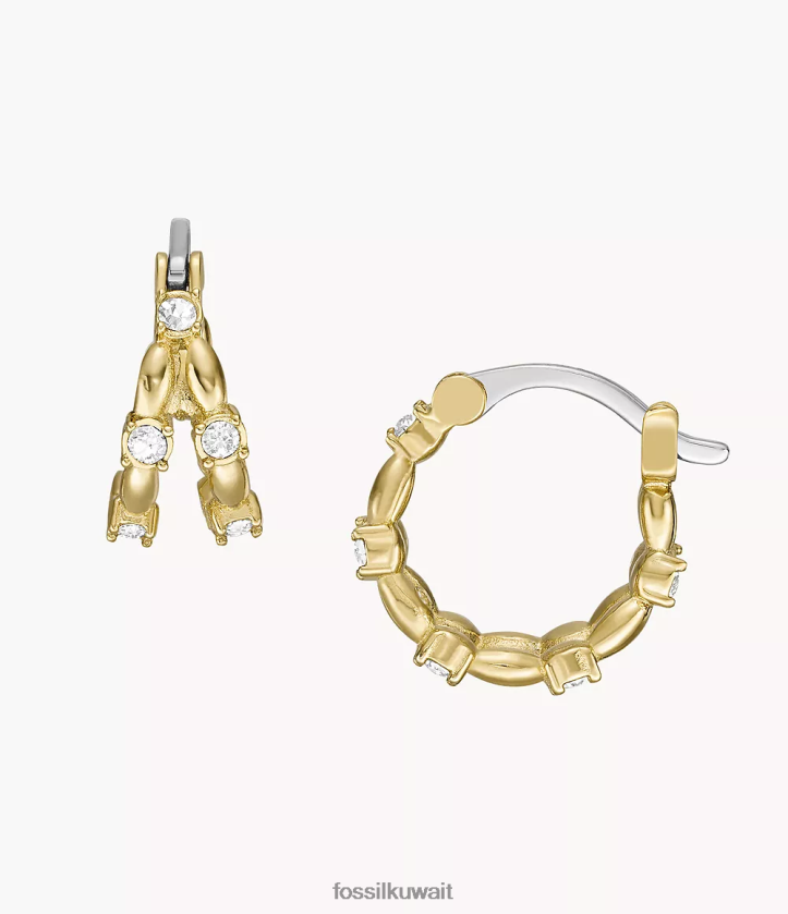 كيلووات Fossil نحيف جميع الأقراط الحلقية المصنوعة من الفولاذ المقاوم للصدأ مكدسة نغمة ذهبية 2F6F21072 مجوهرات