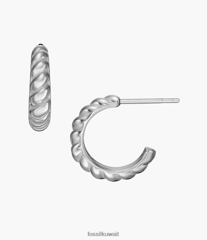 كيلووات Fossil نحيف أقراط دائرية من الفولاذ المقاوم للصدأ عتيقة لهجة الفضة 2F6F21074 مجوهرات