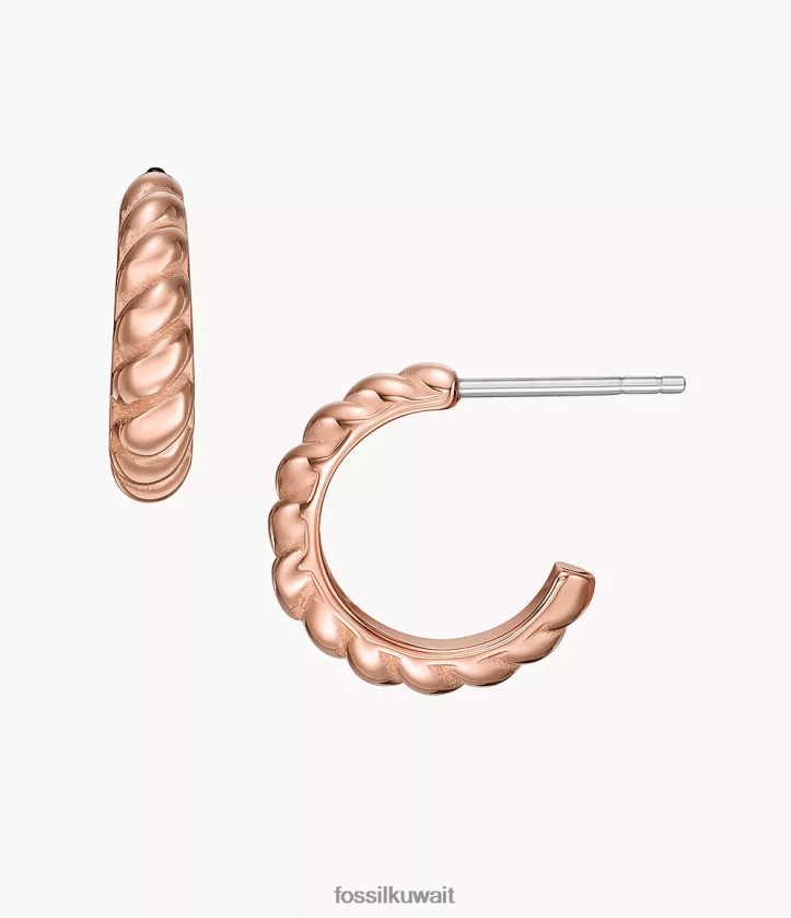 كيلووات Fossil نحيف أقراط دائرية من الفولاذ المقاوم للصدأ عتيقة لون ذهبي وردي 2F6F21081 مجوهرات