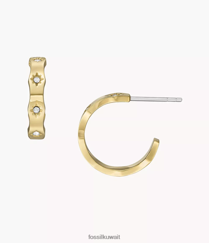 كيلووات Fossil نحيف أقراط سادي ذات حافة صدفية من الفولاذ المقاوم للصدأ نغمة ذهبية 2F6F21083 مجوهرات