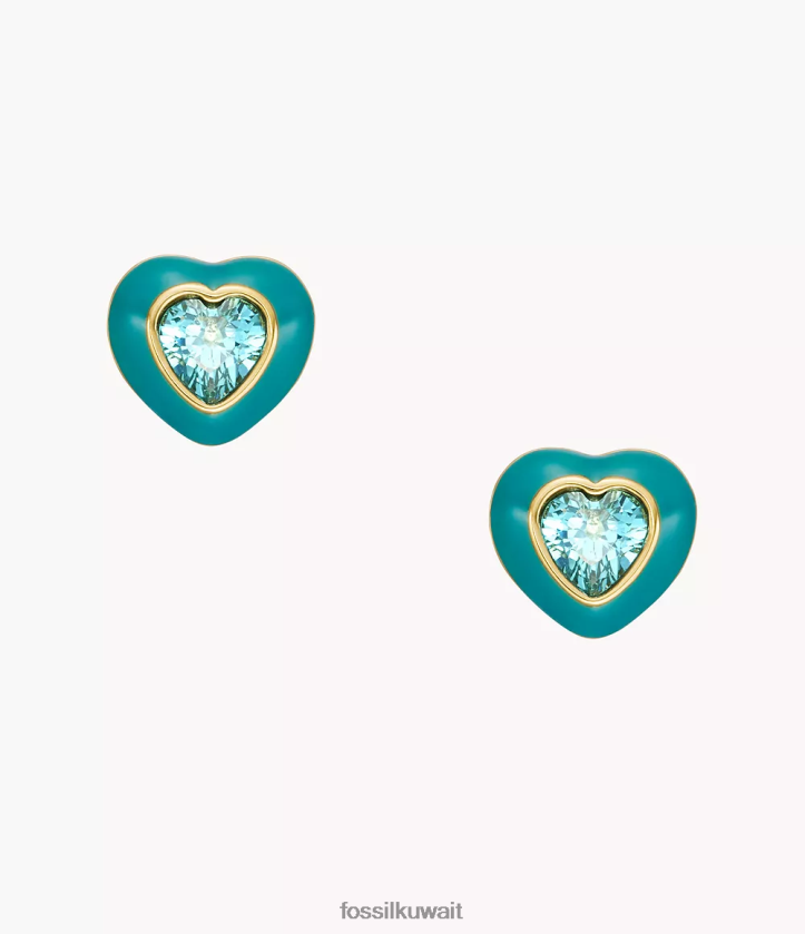 كيلووات Fossil نحيف أقراط مسمارية على شكل قلب ملون أزرق 2F6F21086 مجوهرات