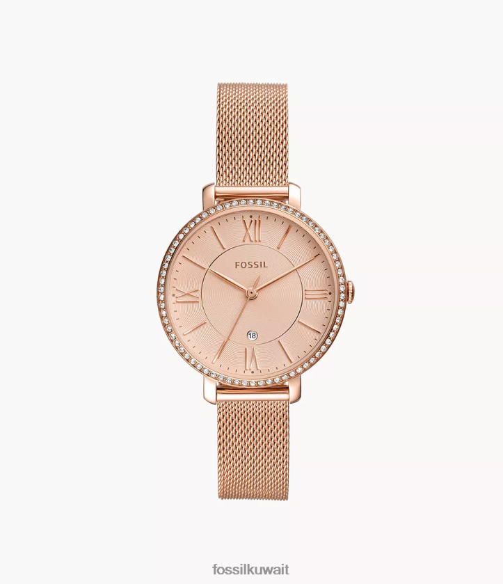 كيلووات Fossil نحيف ساعة جاكلين بثلاثة عقارب لعرض التاريخ من الستانلس ستيل لون ذهبي وردي 2F6F2114 يشاهد