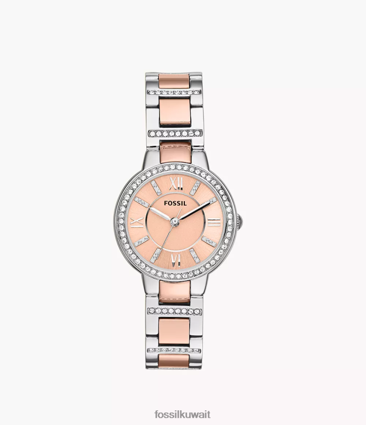 كيلووات Fossil نحيف ساعة فيرجينيا ستانلس ستيل نغمتان 2F6F2117 يشاهد