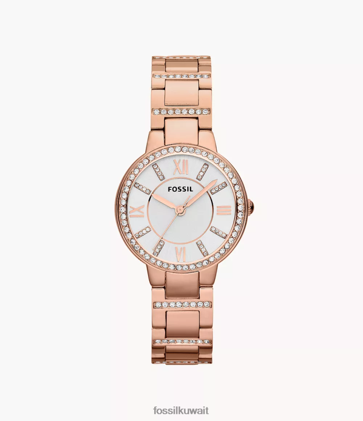 كيلووات Fossil نحيف ساعة فيرجينيا ستانلس ستيل نغمة الورد 2F6F2118 يشاهد