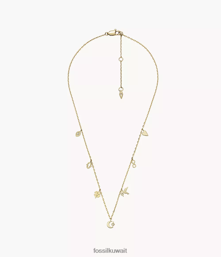 كيلووات Fossil نحيف قلادة محطة الفولاذ المقاوم للصدأ أيقونات ساتون ذهبي 2F6F21189 مجوهرات