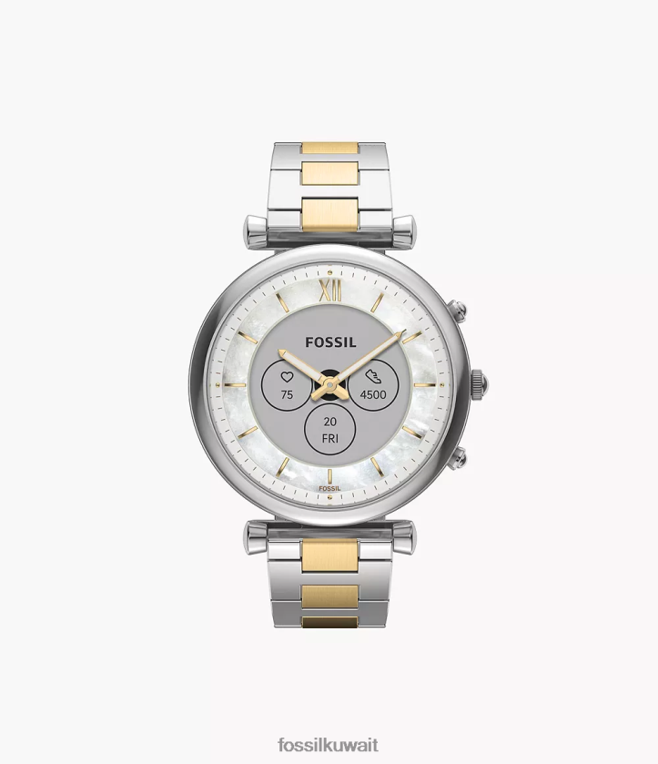 كيلووات Fossil نحيف ساعة كارلي الجيل السادس الهجينة من الفولاذ المقاوم للصدأ نغمتان 2F6F212 يشاهد
