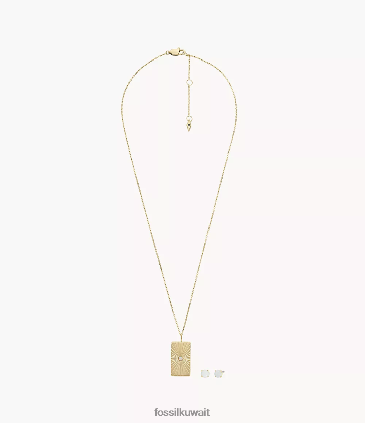 كيلووات Fossil نحيف مجموعة من الأوبال السماوية وقلادة وأقراط من الأوبال الاصطناعي نغمة ذهبية 2F6F21218 مجوهرات