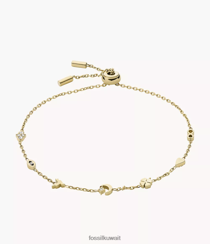 كيلووات Fossil نحيف سوار محطة من الفولاذ المقاوم للصدأ بأيقونات ساتون ذهبي 2F6F21223 مجوهرات