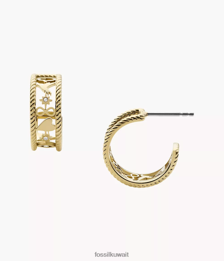 كيلووات Fossil نحيف أقراط ساتون من الفولاذ المقاوم للصدأ ذهبي 2F6F21244 مجوهرات