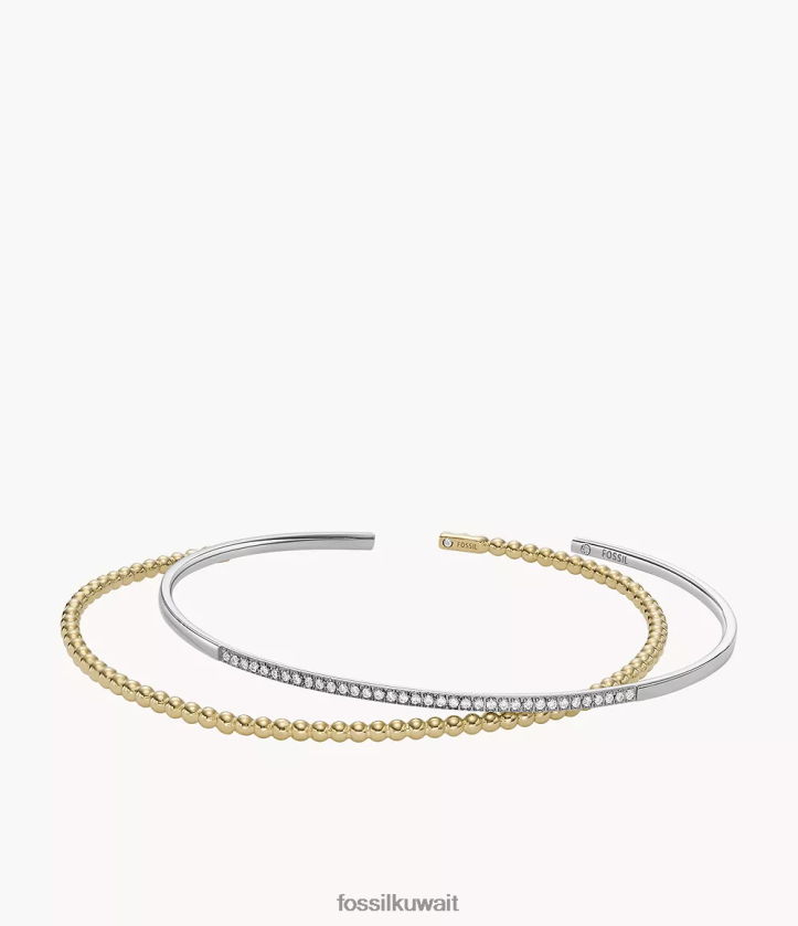 كيلووات Fossil نحيف مجموعة أساور من الفولاذ المقاوم للصدأ مكدسة بالكامل نغمتين من الفضة والذهب 2F6F21311 مجوهرات