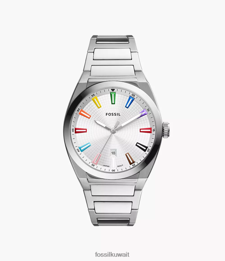 كيلووات Fossil رجال ساعة برايد بثلاثة عقارب من الفولاذ المقاوم للصدأ لهجة الفضة 2F6F21344 يشاهد