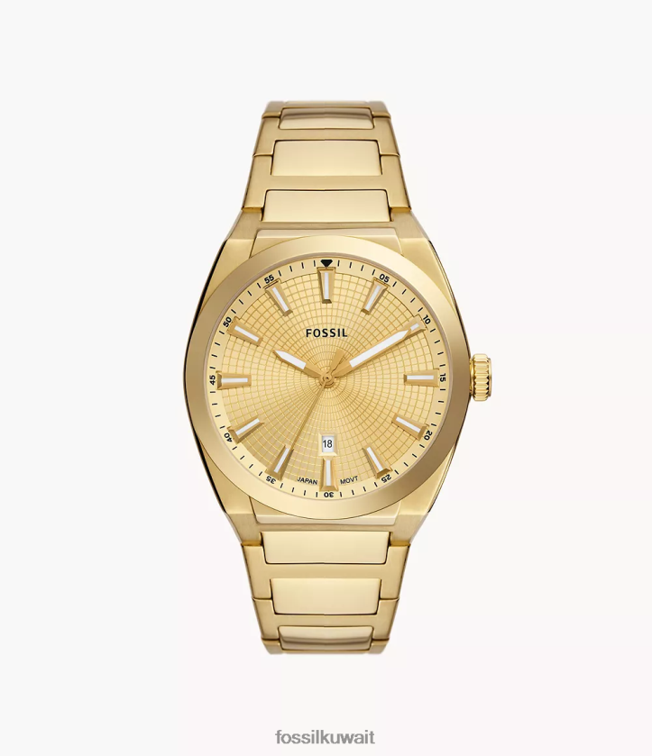 كيلووات Fossil رجال ساعة إيفريت بثلاثة عقارب من الفولاذ المقاوم للصدأ نغمة ذهبية 2F6F21347 يشاهد