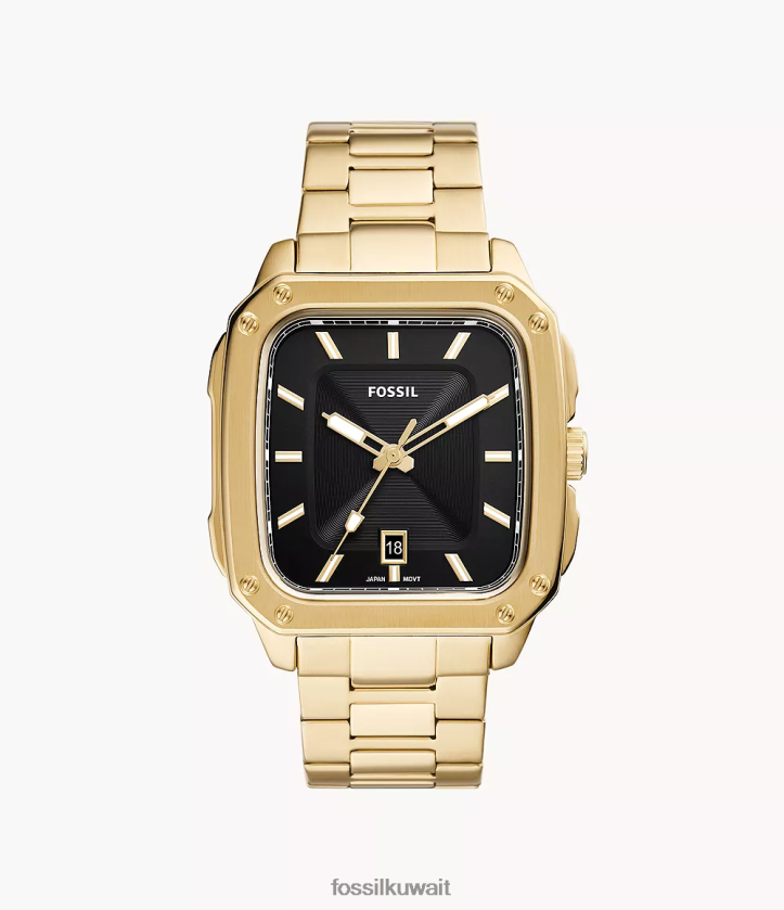 كيلووات Fossil رجال ساعة يد من الفولاذ المقاوم للصدأ بثلاثة عقارب ونقش التاريخ نغمة ذهبية 2F6F21351 يشاهد
