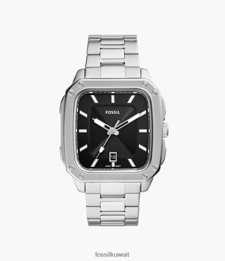 كيلووات Fossil رجال ساعة يد من الفولاذ المقاوم للصدأ بثلاثة عقارب ونقش التاريخ لهجة الفضة 2F6F21366 يشاهد
