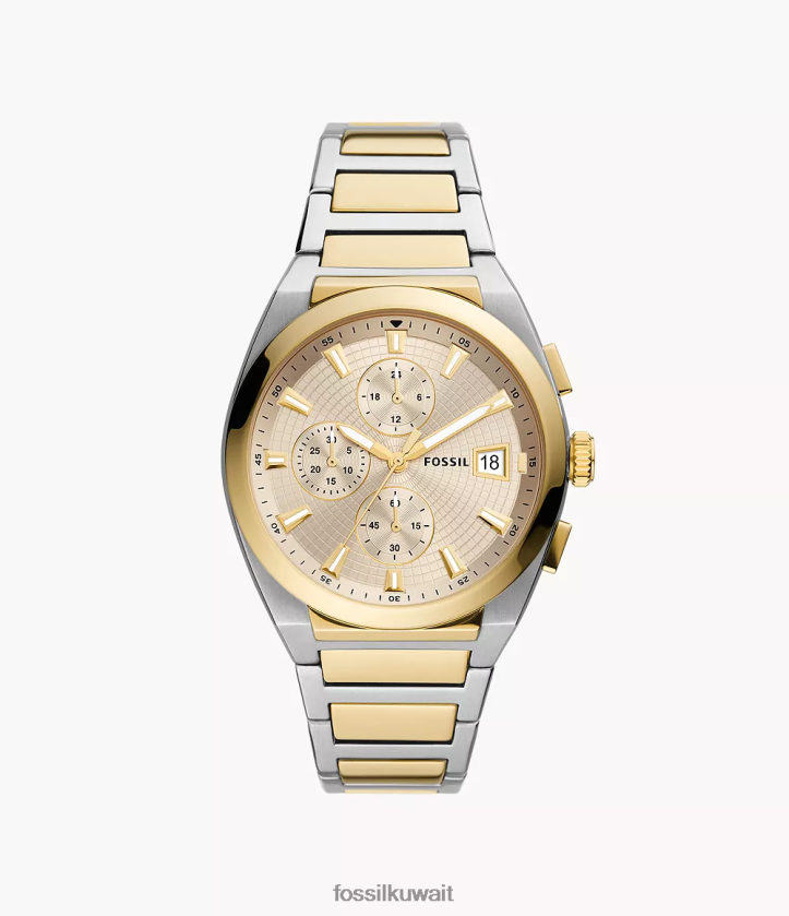 كيلووات Fossil رجال ساعة ايفرت كرونوغراف من الفولاذ المقاوم للصدأ نغمتان 2F6F21368 يشاهد