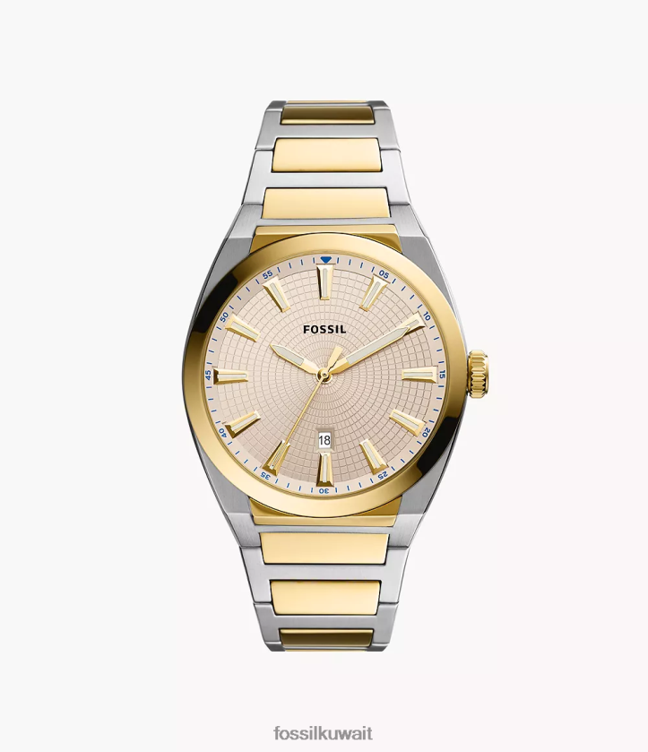 كيلووات Fossil رجال ساعة إيفريت بثلاثة عقارب من الفولاذ المقاوم للصدأ نغمتان 2F6F21379 يشاهد