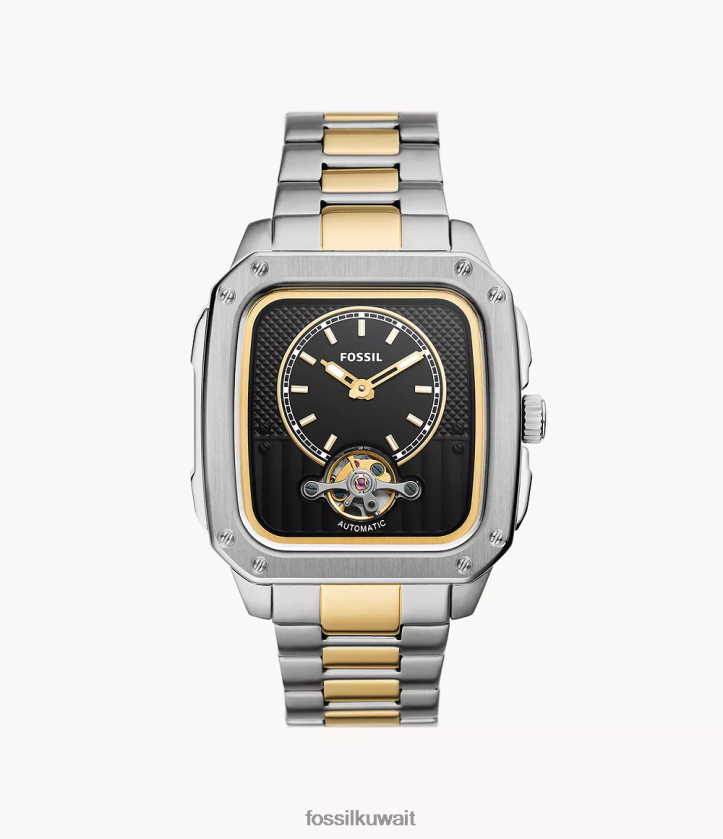 كيلووات Fossil رجال ساعة نقش أوتوماتيكية من الفولاذ المقاوم للصدأ نغمتان 2F6F21383 يشاهد