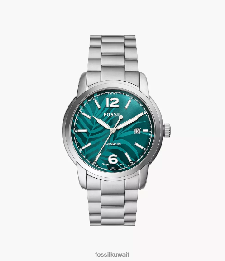 كيلووات Fossil رجال ساعة تراثية أوتوماتيكية من الفولاذ المقاوم للصدأ لهجة الفضة 2F6F21385 يشاهد