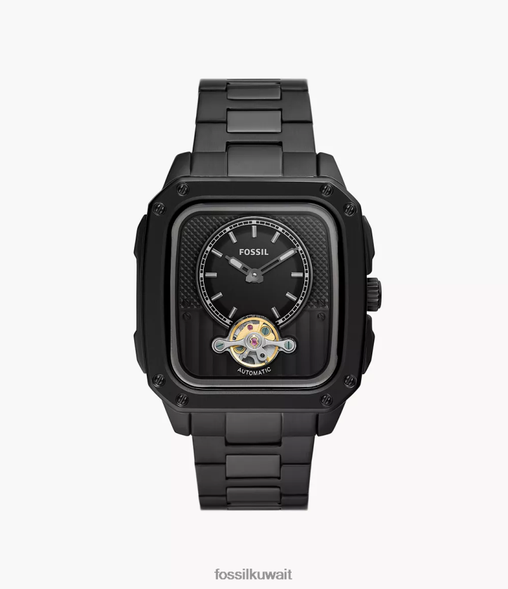 كيلووات Fossil رجال ساعة نقش أوتوماتيكية من الفولاذ المقاوم للصدأ أسود 2F6F21387 يشاهد