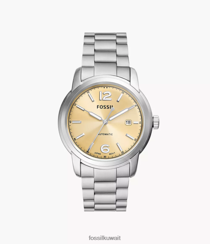 كيلووات Fossil رجال ساعة تراثية أوتوماتيكية من الفولاذ المقاوم للصدأ لهجة الفضة 2F6F21391 يشاهد