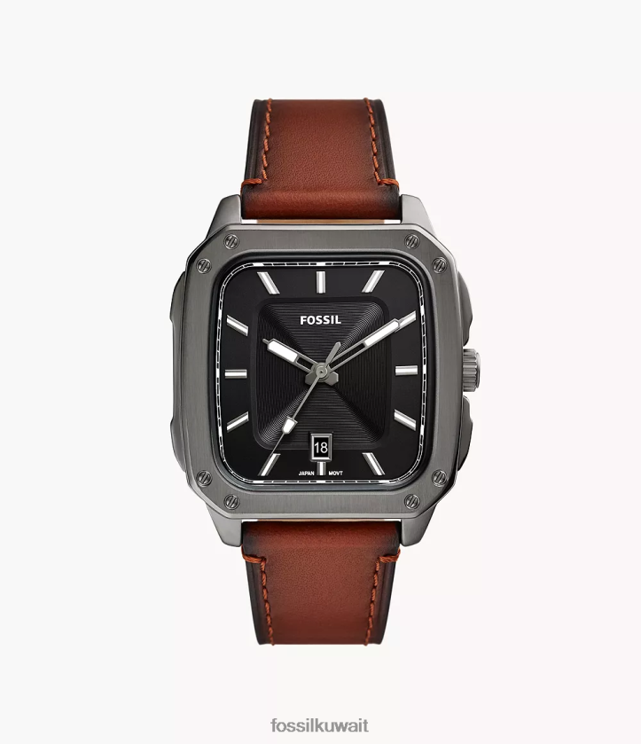 كيلووات Fossil رجال ساعة جلد لايتهيد بثلاثة عقارب ونقش التاريخ العنبر 2F6F21411 يشاهد