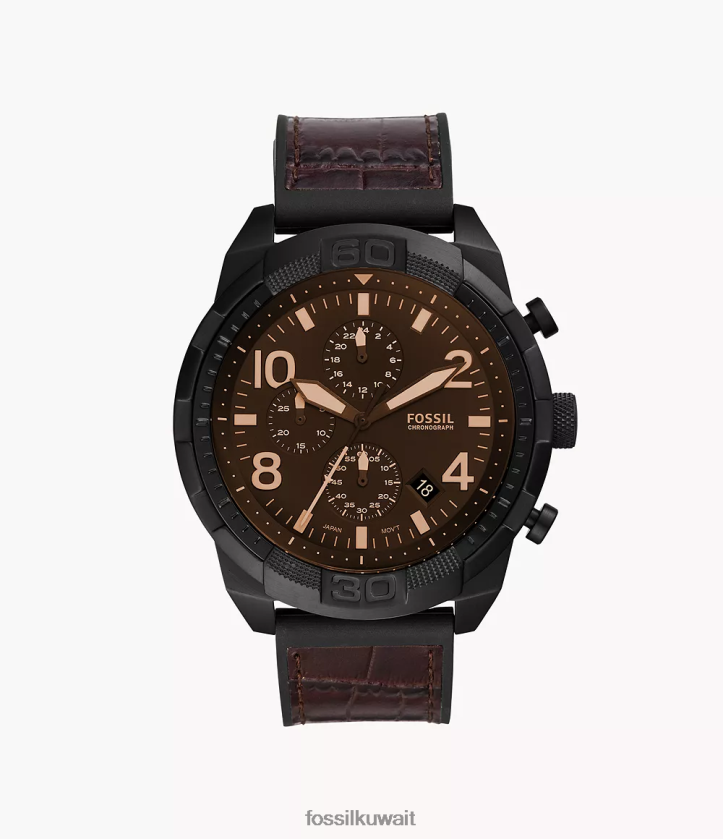 كيلووات Fossil رجال ساعة برونسون كرونوغراف من الجلد والمطاط كروكو بني 2F6F21582 يشاهد