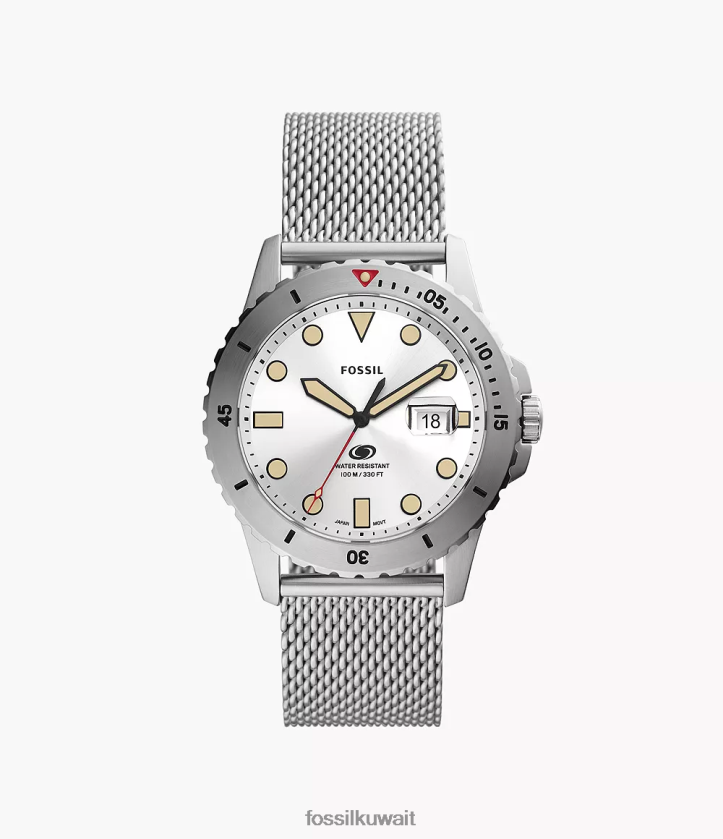 كيلووات Fossil رجال ساعة شبكية من الفولاذ المقاوم للصدأ بثلاثة عقارب أزرق 2F6F21599 يشاهد
