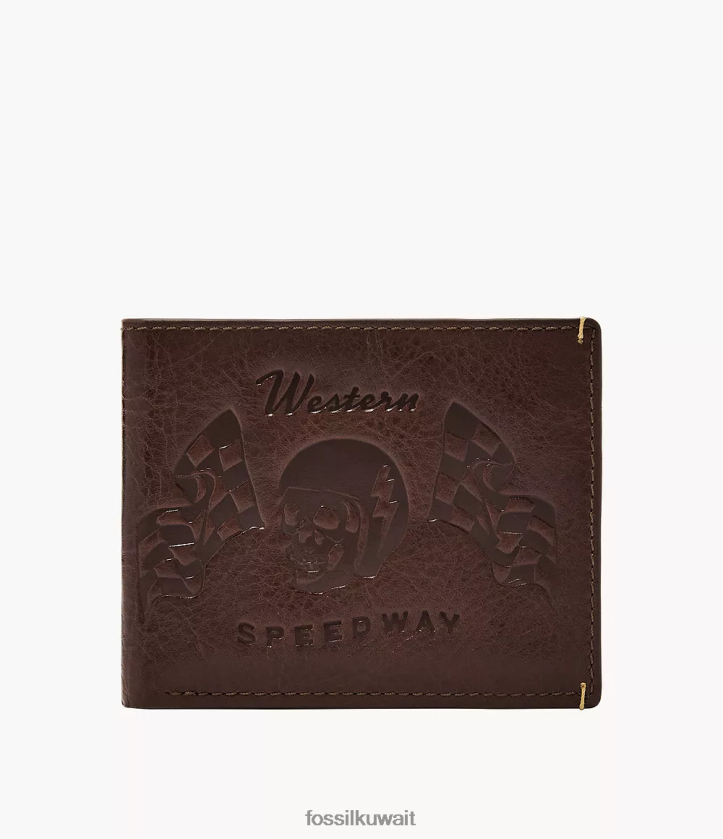 كيلووات Fossil رجال برونسون ثنائي الطي مع معرف بني غامق 2F6F21697 محفظة