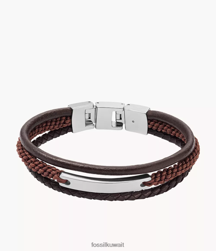 كيلووات Fossil رجال رسم سوارًا جلديًا متعدد الخيوط بني 2F6F21851 مجوهرات