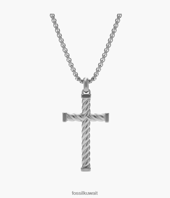 كيلووات Fossil رجال لحظات ذات معنى قلادة متقاطعة من الفولاذ المقاوم للصدأ لهجة الفضة 2F6F21905 مجوهرات