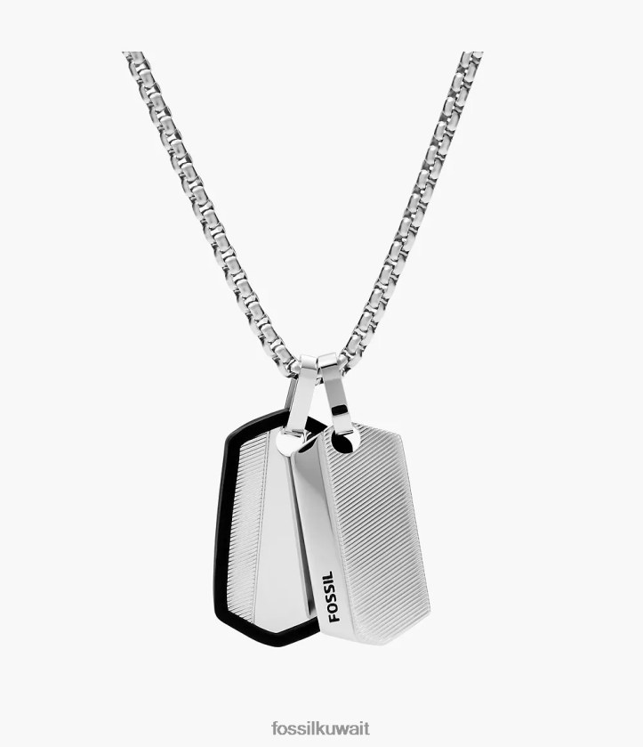 كيلووات Fossil رجال قلادة علامة الكلب من الفولاذ المقاوم للصدأ من شيفرون لهجة الفضة 2F6F21917 مجوهرات
