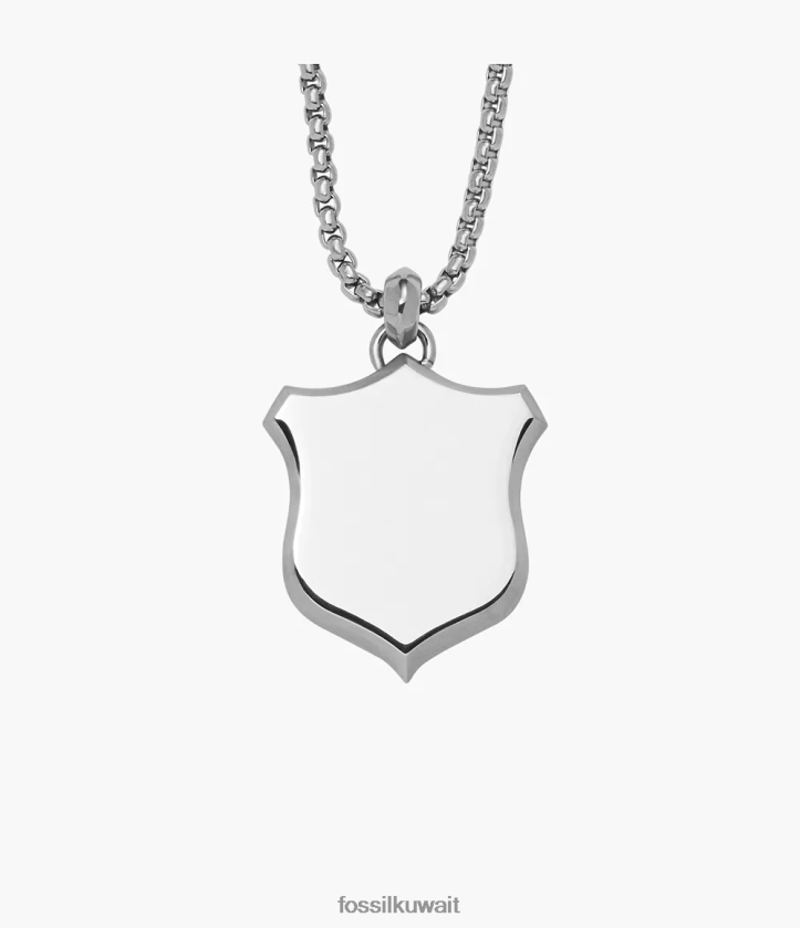 كيلووات Fossil رجال قلادة قلادة من الفولاذ المقاوم للصدأ بدرع التراث لهجة الفضة 2F6F21922 مجوهرات
