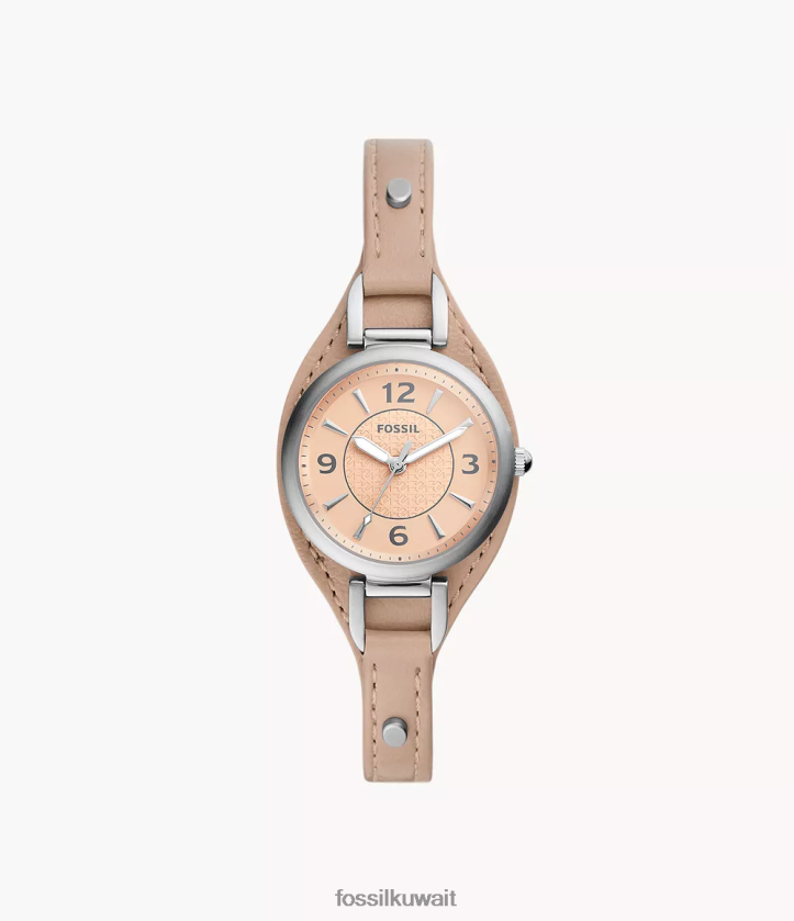 كيلووات Fossil نحيف ساعة كارلي من الجلد باللون البيج بثلاثة عقارب لاتيه 2F6F2223 يشاهد
