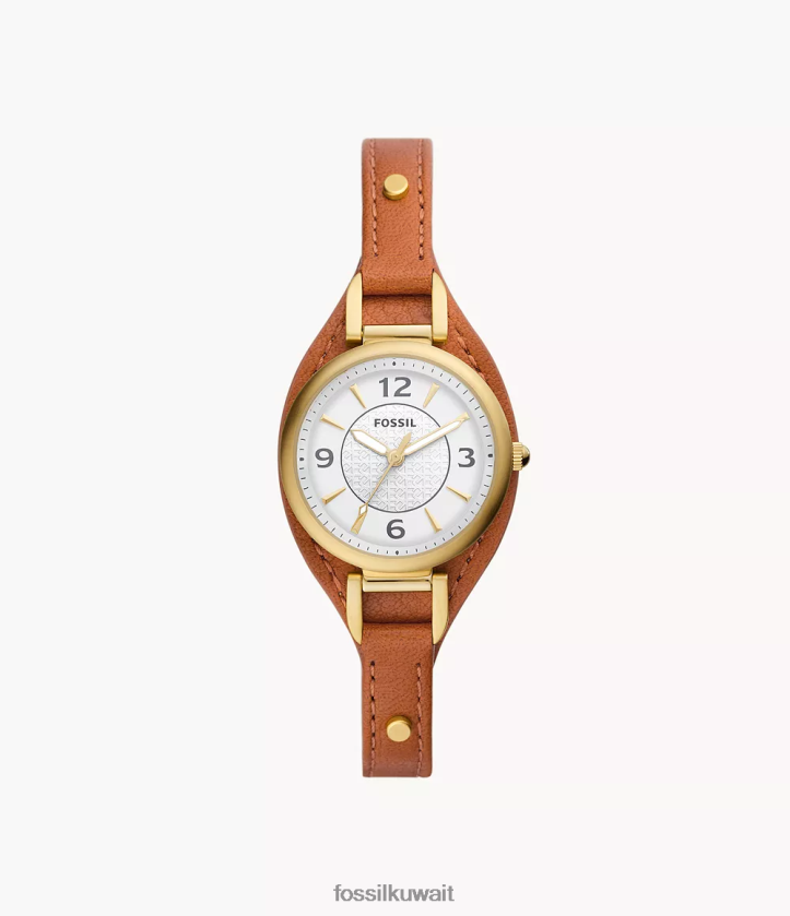 كيلووات Fossil نحيف ساعة كارلي من الجلد بثلاثة عقارب بني متوسط 2F6F2228 يشاهد
