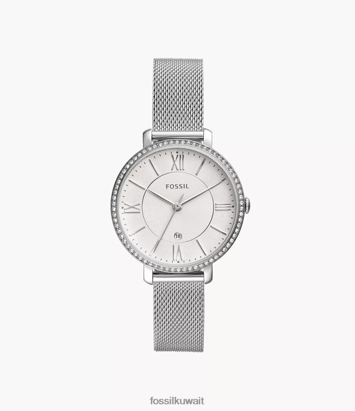 كيلووات Fossil نحيف ساعة جاكلين بثلاثة عقارب لعرض التاريخ من الستانلس ستيل لهجة الفضة 2F6F225 يشاهد