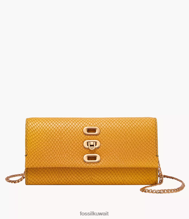 كيلووات Fossil نحيف محفظة بنروز كروس أصفر 2F6F2333 شنطة