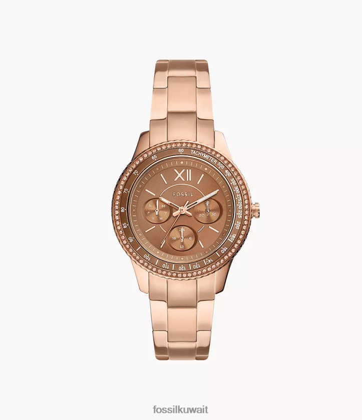 كيلووات Fossil نحيف ساعة ستيلا الرياضية متعددة الوظائف من الستانلس ستيل لون ذهبي وردي 2F6F234 يشاهد