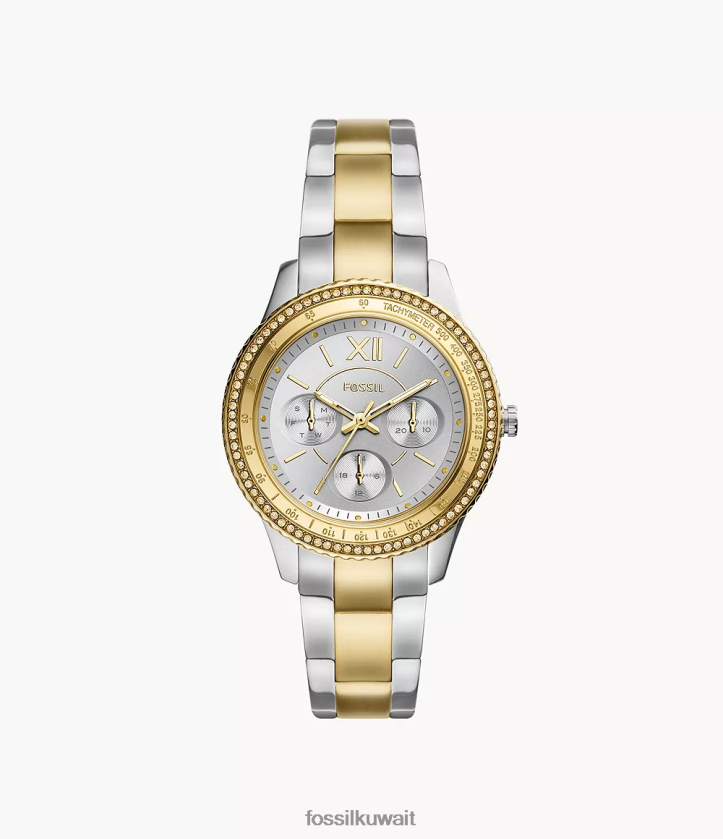 كيلووات Fossil نحيف ساعة ستيلا الرياضية متعددة الوظائف من الستانلس ستيل نغمتان 2F6F235 يشاهد