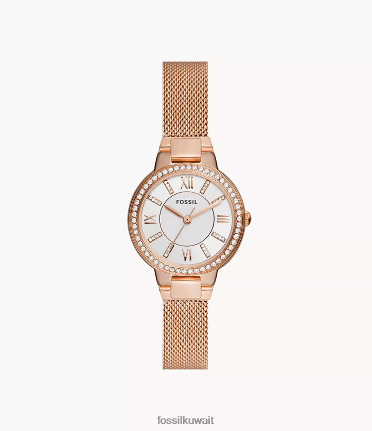 كيلووات Fossil نحيف ساعة فرجينيا شبكية من الفولاذ المقاوم للصدأ بثلاثة عقارب لون ذهبي وردي 2F6F237 يشاهد