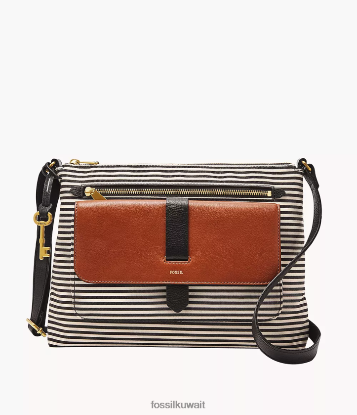 كيلووات Fossil نحيف كينلي كروس أسود / بني / أبيض 2F6F2406 شنطة