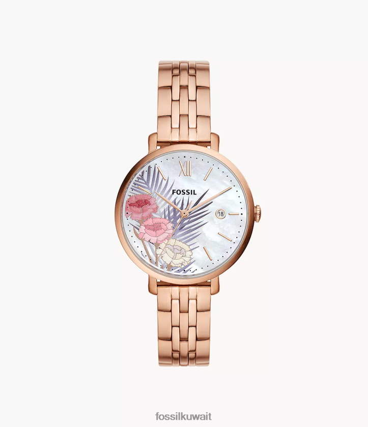 كيلووات Fossil نحيف ساعة جاكلين بثلاثة عقارب لعرض التاريخ من الستانلس ستيل لون ذهبي وردي 2F6F243 يشاهد